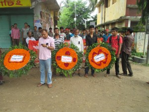 Cultural activist group Shangskritir Naya Setu is waiting to join the rally.